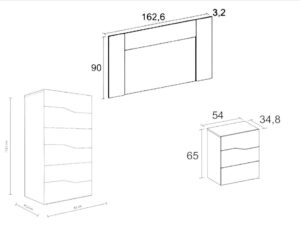 DORMITORIO LUCE CANNES 3 CAJONES MEDIDAS