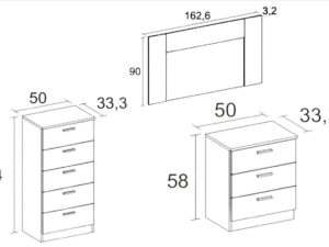 DORMITORIO LUCE COUPLE 3 CAJONES MEDIDAS
