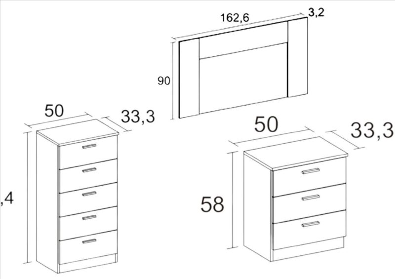 DORMITORIO LUCE COUPLE 3 CAJONES MEDIDAS