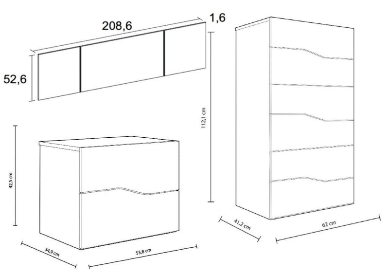 DORMITORIO REMIS CANNES BLANCO SAHARA MEDIDAS