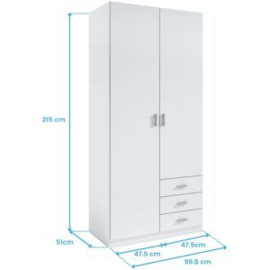 armario roma blanco 2 puertas 3 cajones 216x100x53 cm (4)