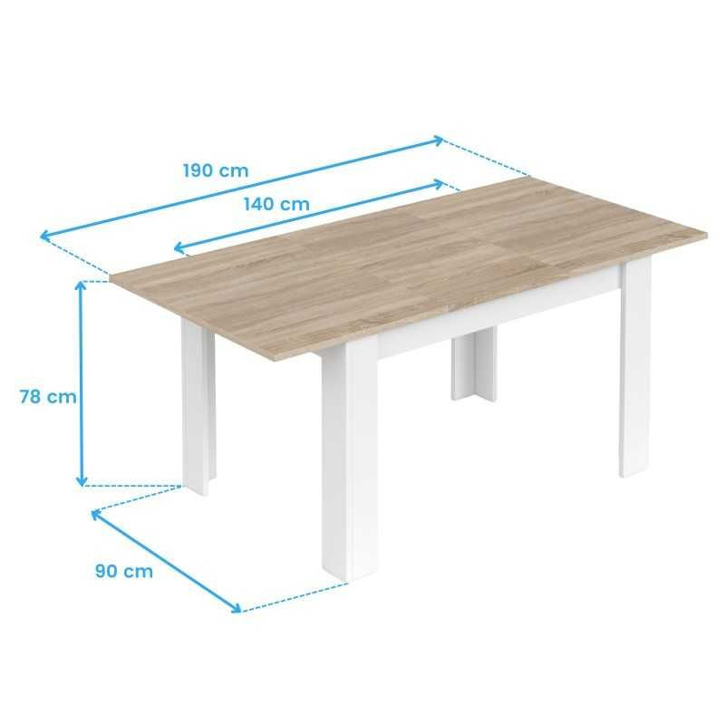 mesa comedor extensible color blanco y roble 140 190 cm