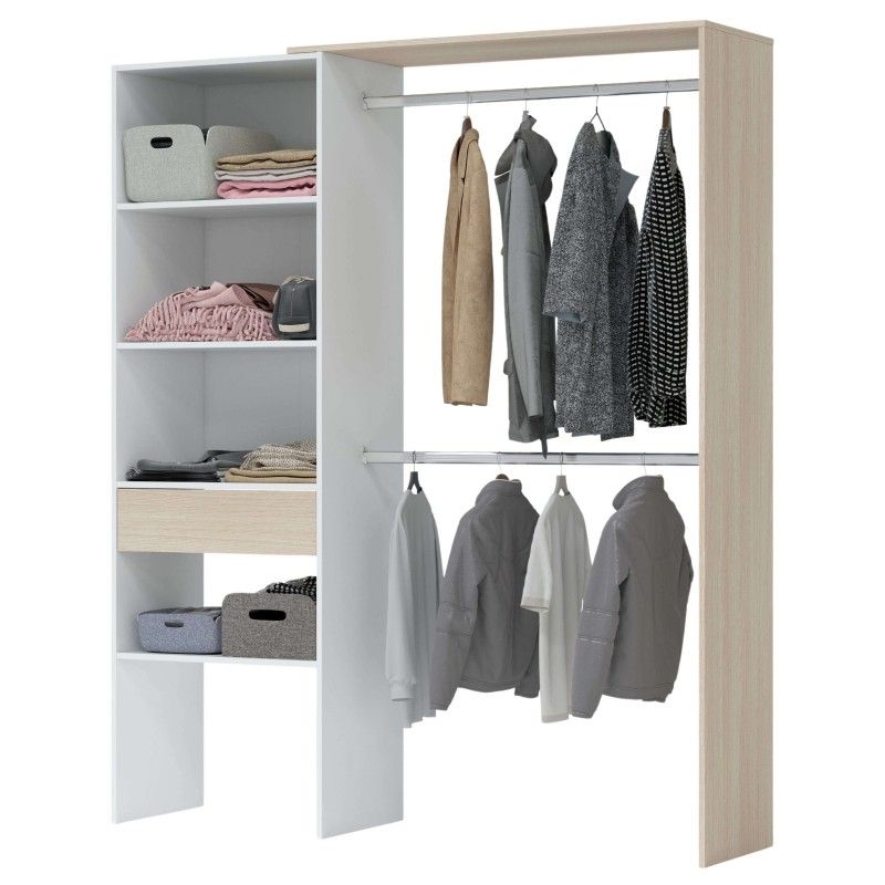 vestidor 2 barras 1 cajon color roble y blanco 187x158x40cm (1)