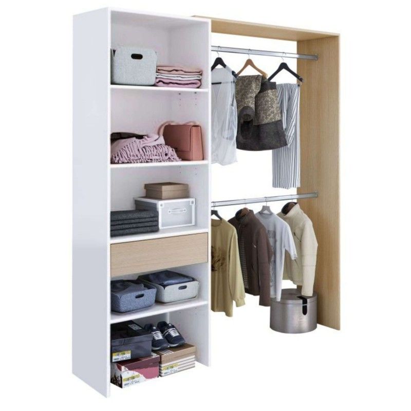 vestidor 2 barras 1 cajon color roble y blanco 187x158x40cm (2)